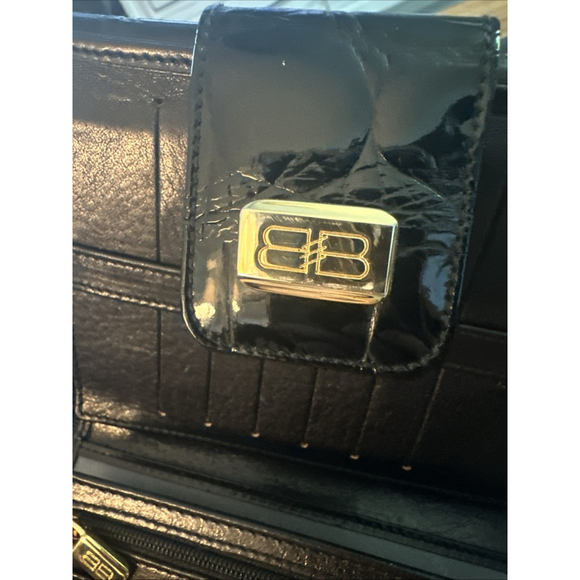Vintage Balenciaga 1980s Signature Croc Embossed Black Leather Wallet Clutch Lg - Picture 11 of 16